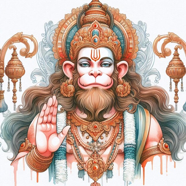 Photo indian famous god hanuman watercolor ai generated images