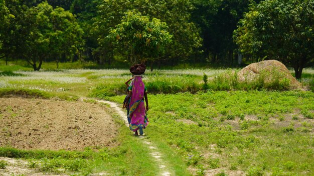 Indian farmer39s family in the farm