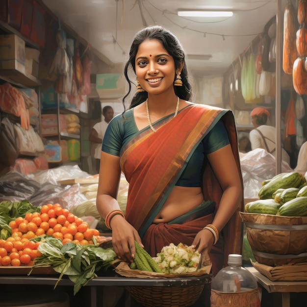 Photo indian female shopkeeper standing at his own shop