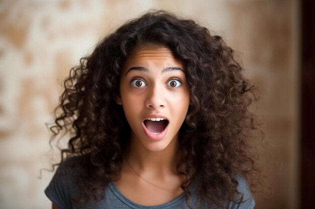 an indian female teenage with curly hair