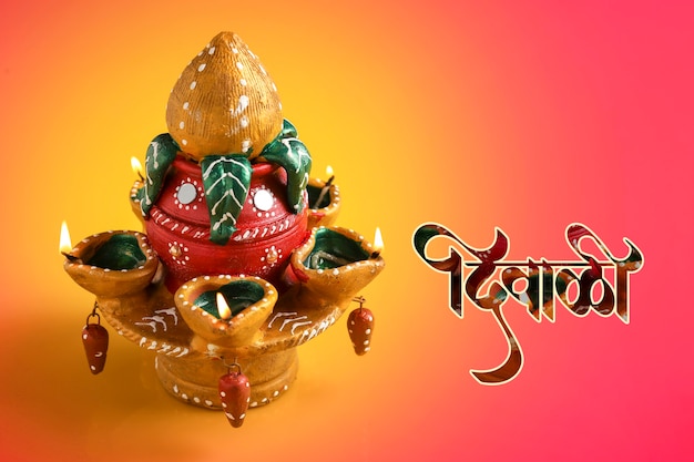 Indian Festival Diwali , Beautiful Clay Oil Lamp for for diwali celebration , Festival of lights