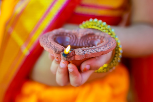 Indian Festival Diwali, lamp in hand