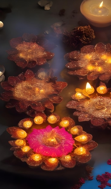 写真 インドのディワリ祭のランプ