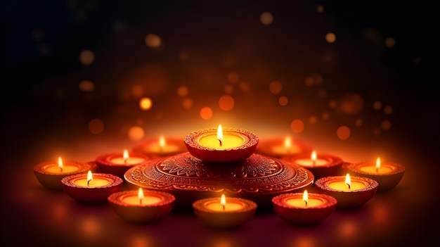 Indian Festival Diwali Navratri celebrations vertical picture by lighting colourful Diya Lamps Lig