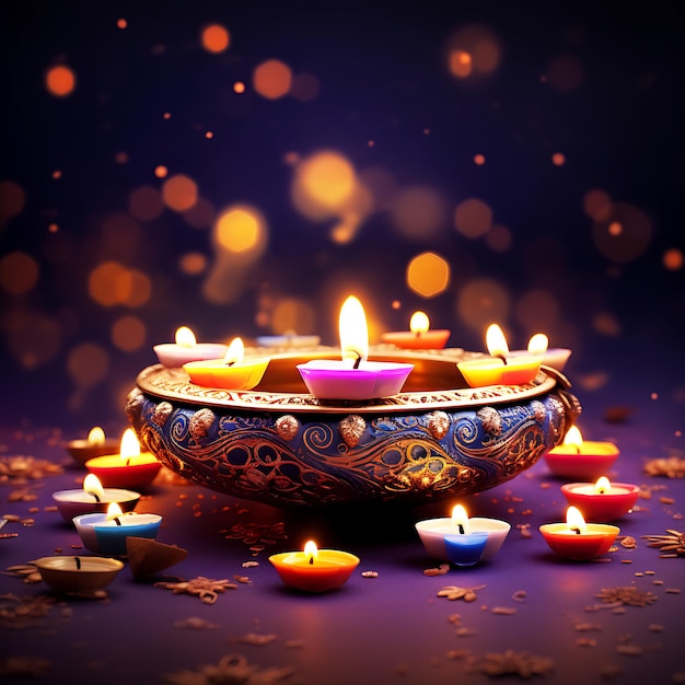 Foto sfondo decorativo della lampada ad olio del festival indiano di diwali