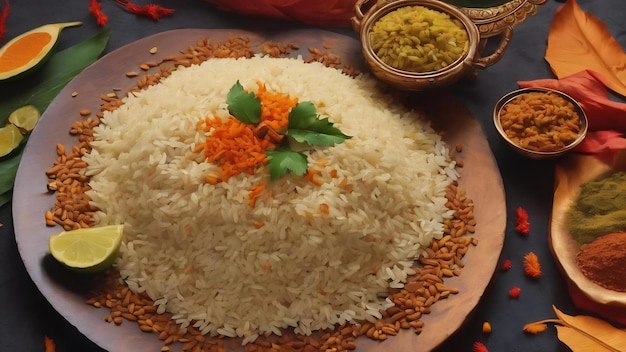 Indian festival dussehra leaf and rice