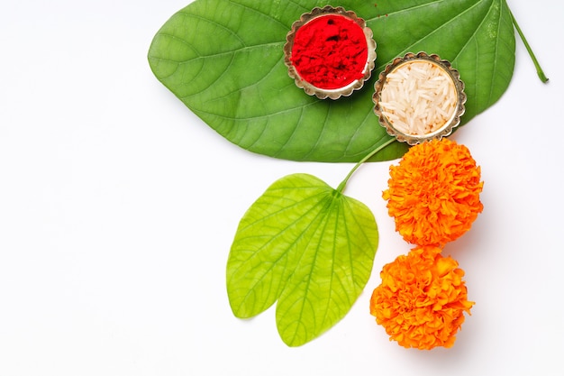 Indian Festival Dussehra, leaf and rice