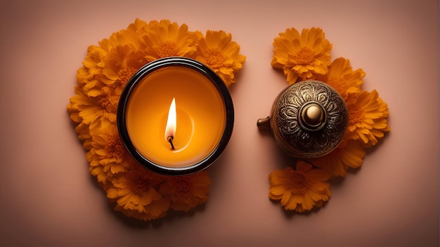 Indian Festival DussehraFlower garland and oil lamp