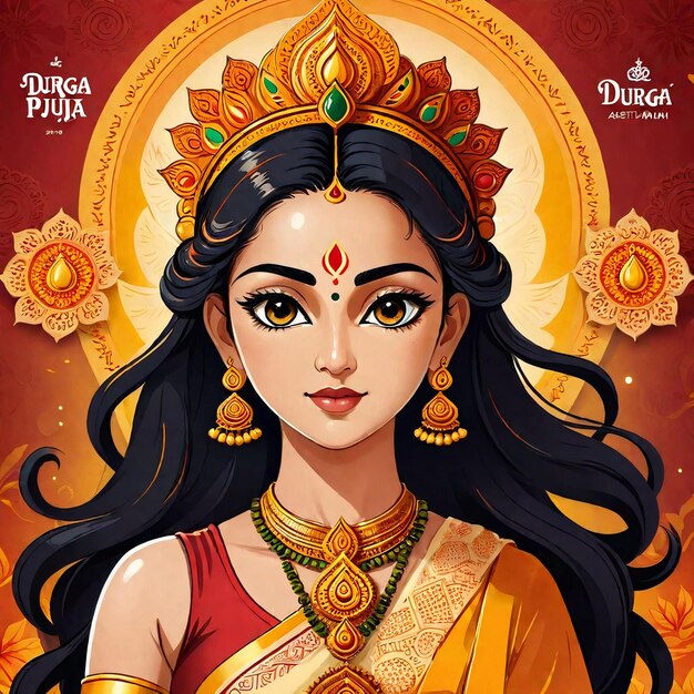 Photo indian festival goddess durga face holiday celebration card background
