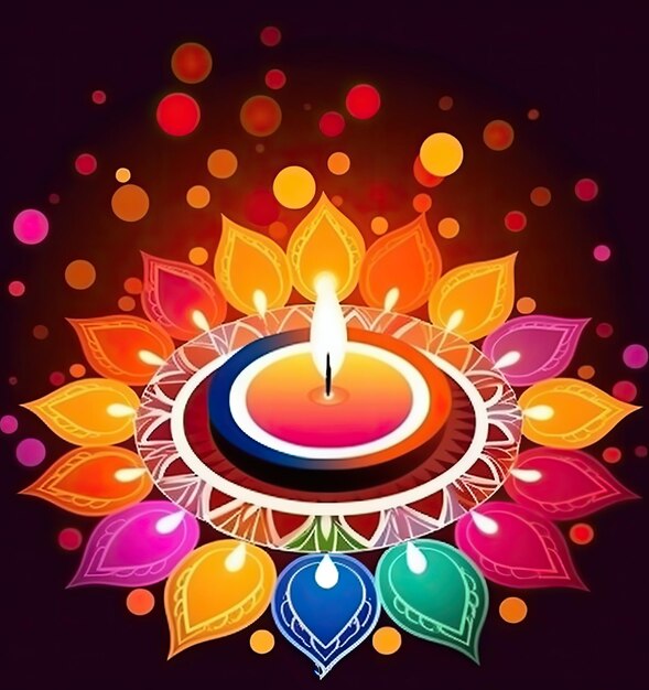 Indian festival Happy Diwali holiday design of Indian Rangoli and hanging diya oil lamp