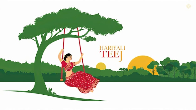 Photo indian festival happy haryali teej and hartalika teej illustration