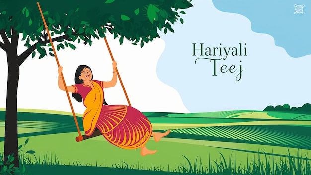 Indian festival Happy Haryali Teej and Hartalika Teej illustration