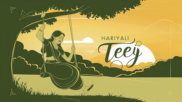 Indian festival Happy Haryali Teej and Hartalika Teej illustration