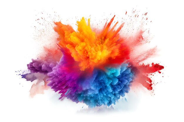 Indian festival holi colored powder explosion on a white background