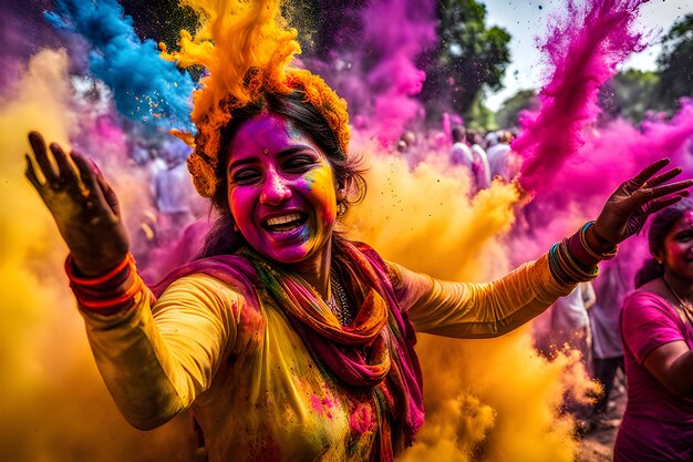 Photo indian festival holi people playing with colors