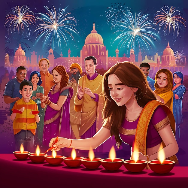 Indian festival of lights Happy Diwali with happy family holiday Background Diwali celebration
