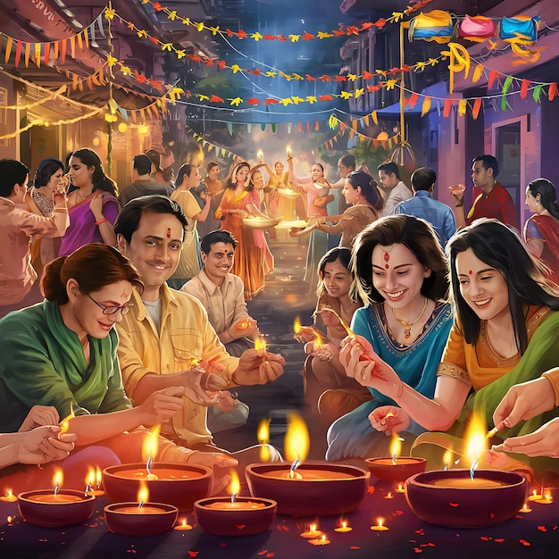 Indian festival of lights Happy Diwali with happy family holiday Background Diwali celebration