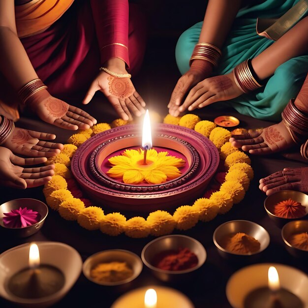 Photo indian festival of lights happy diwali with happy family holiday background diwali celebration