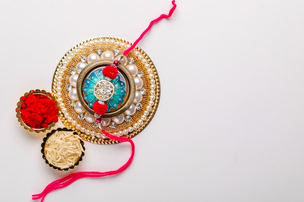 Indian festival Raksha Bandhan, colorful designer Rakhi or Wrist Band