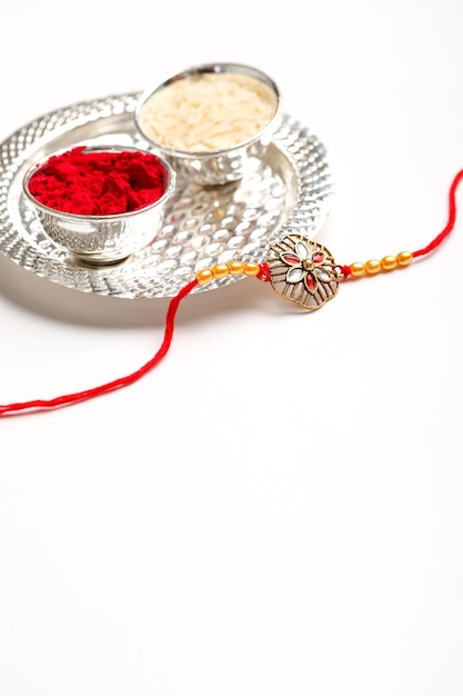 Indian festival raksha bandhan puja thali and rakhi or wrist band