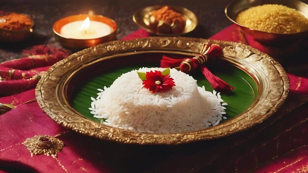 Indian festival raksha bandhan rakhi with rice