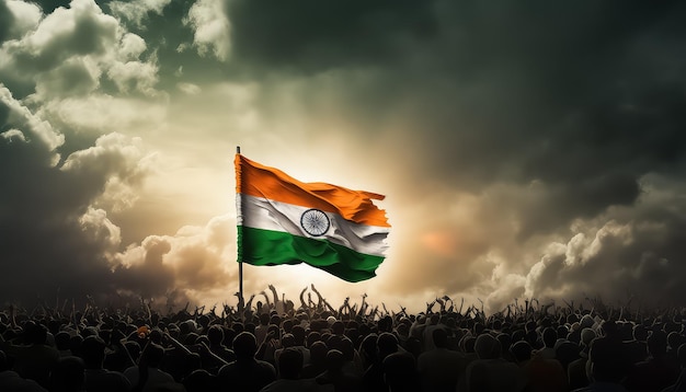 Indian flag on a crowd background