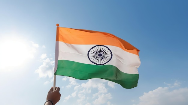 Indian flag holding in hand for Independence Day India generative Ai