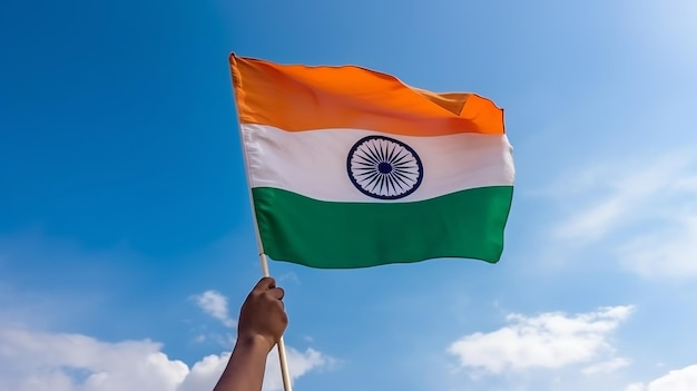 Indian flag holding in hand for Independence Day India generative Ai