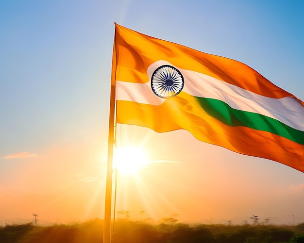 Indian flag proudly waving in the wind Generative AI