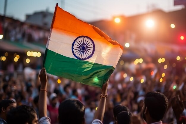 Photo indian flag waving in a air on independence day of india