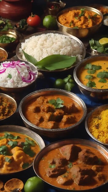 Indian food assortment with sari