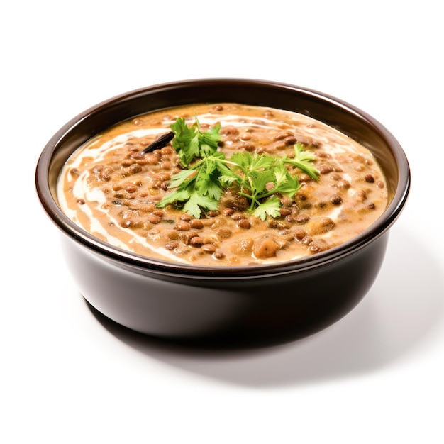 Indian food dal makhani on white background