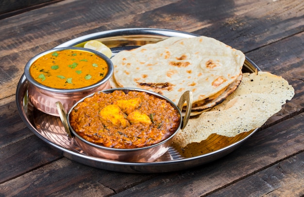 Indian Food Kadai Paneer in Thali
