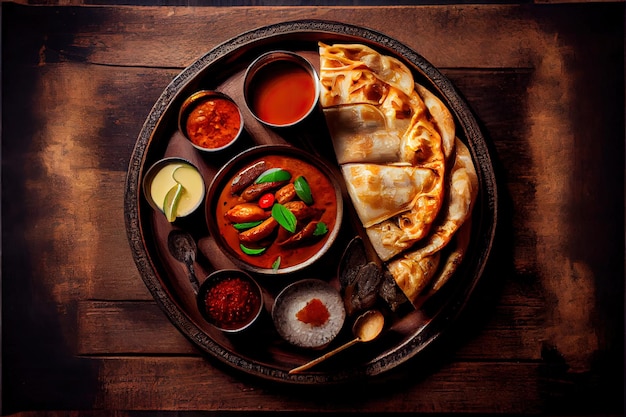 인도 음식 Thali 인도식 식사 음식