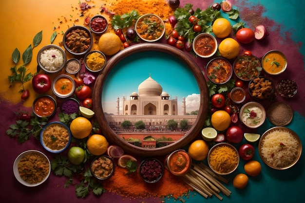 Indian food top view circular food frame photography