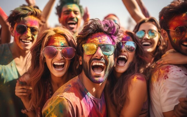 Indian Friends Celebrating Holi Generative AI