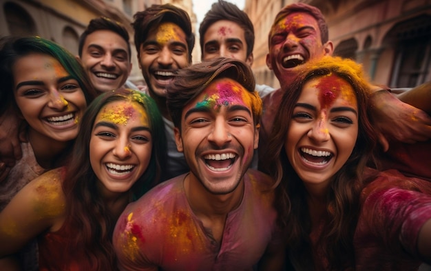 Indian Friends Celebrating Holi Generative AI