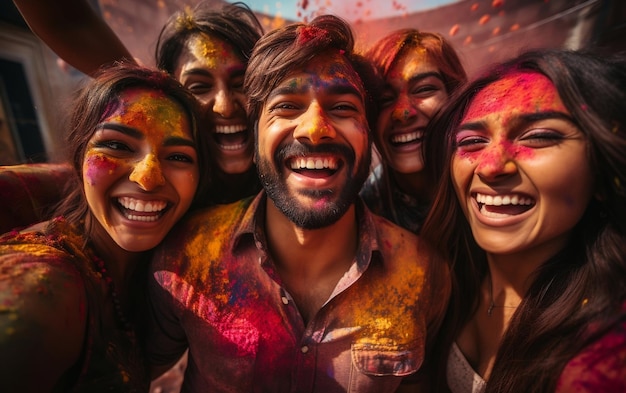 Indian Friends Celebrating Holi Generative AI