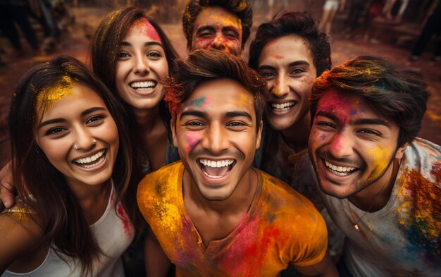 Indian Friends Celebrating Holi Generative AI