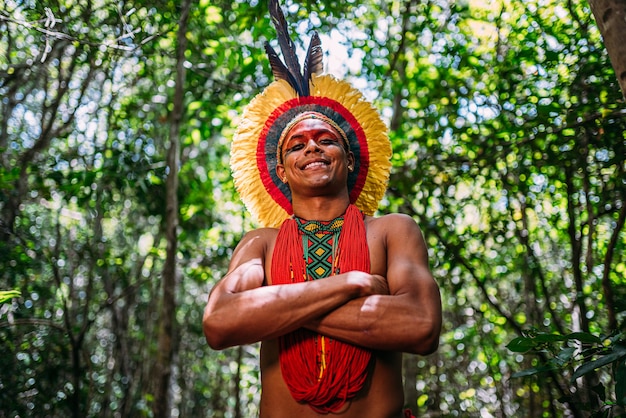 Indian from the PataxÃ³ tribe, with feather headdress