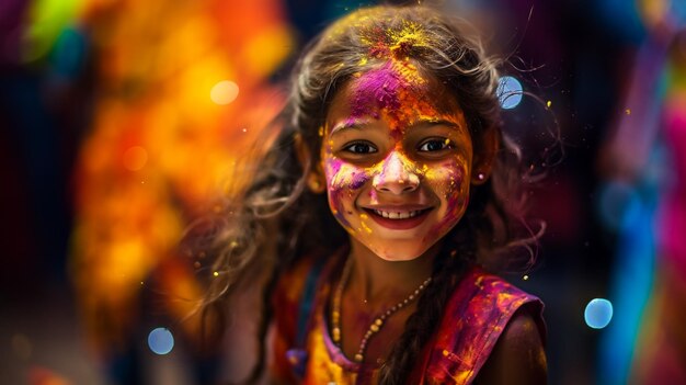 Indian girl arranging diyas during diwali festival