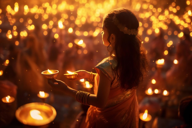 Indian girl celebrating Diwali fesitval