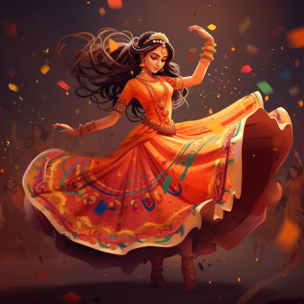 Indian girl dancing in a colorful dress Indian dance