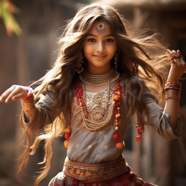 インドの女の子が民族舞踊を踊っている