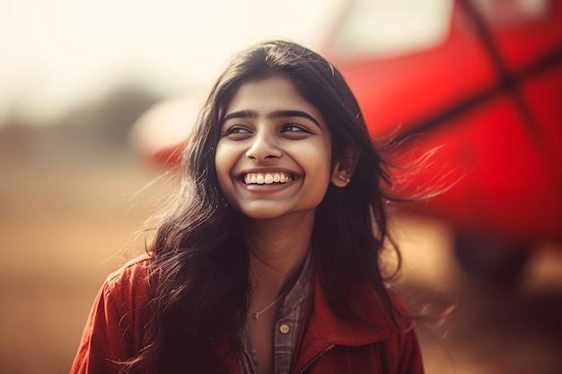 Indian girl smiling in the field Generative AI