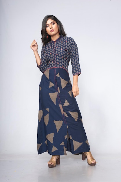 Indian Girl wear blue kurti and standing with indian style