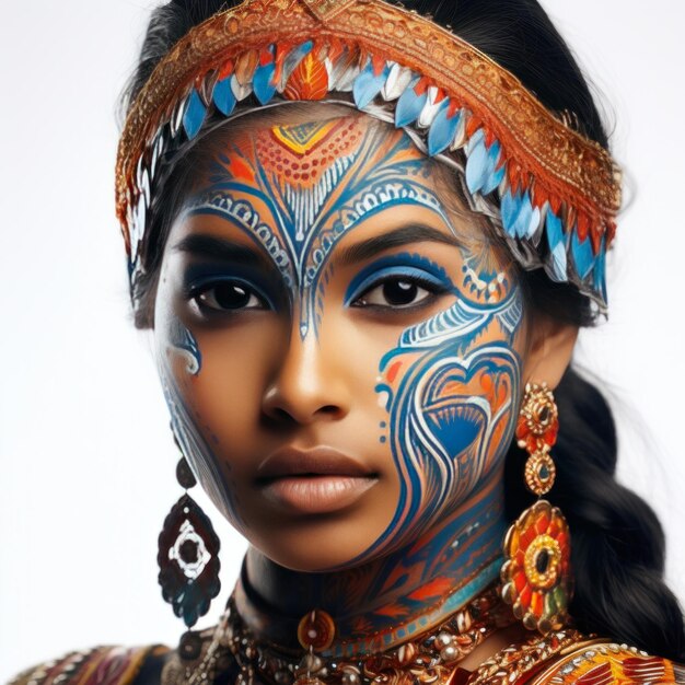 Indian girl With Colored Face isolated