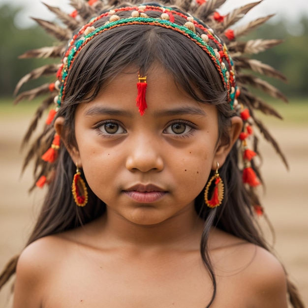 Photo an indian girl with a red headdress and a red headdress is looking at the camera