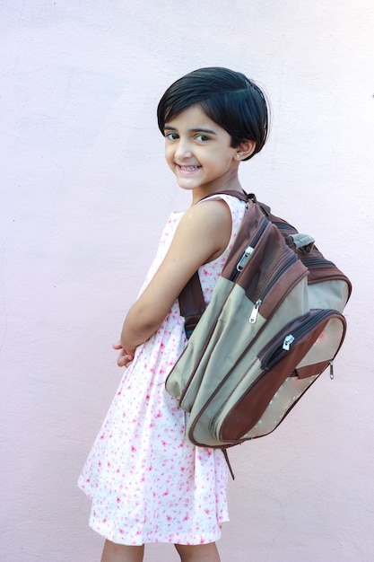 Indian girl with school bag