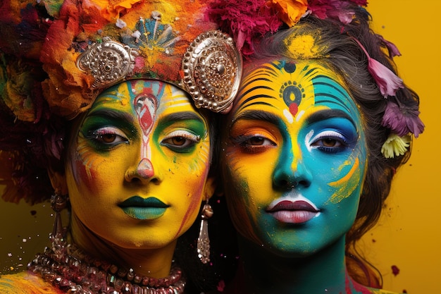 Indian God Krishna and Radha playing holi Generative Ai